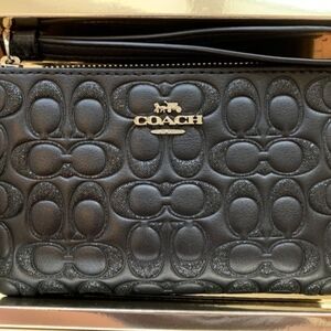 Coach Black Embossed Leather Wristlet